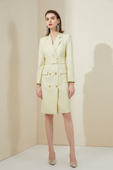 Elegant V-Neck Off White DoubleBreasted Shirt Dress - FashionByTeresa